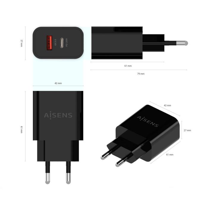 AISENS A110-0682 carregador de dispositivos móveis Câmara digital, Telemóvel, Computador portátil, Smartphone, Tablet Preto — imagem 3 de 3