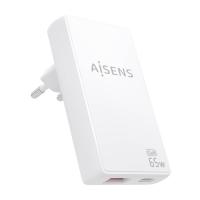 AISENS ASCH-65W2P076-W carregador de dispositivos móveis Câmara digital, Telemóvel, Computador portátil, Smartphone, Tablet, Universal Branco AC Carregamento rápido Interior
