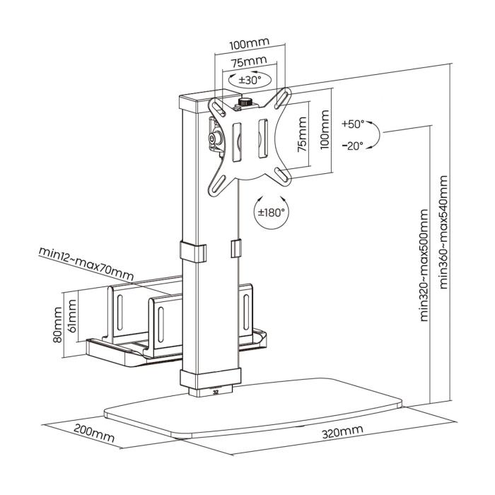 AISENS DT32TSR-165 montagem e suporte para monitores 81,3 cm (32'') Secretária Preto — imagem 4 de 7