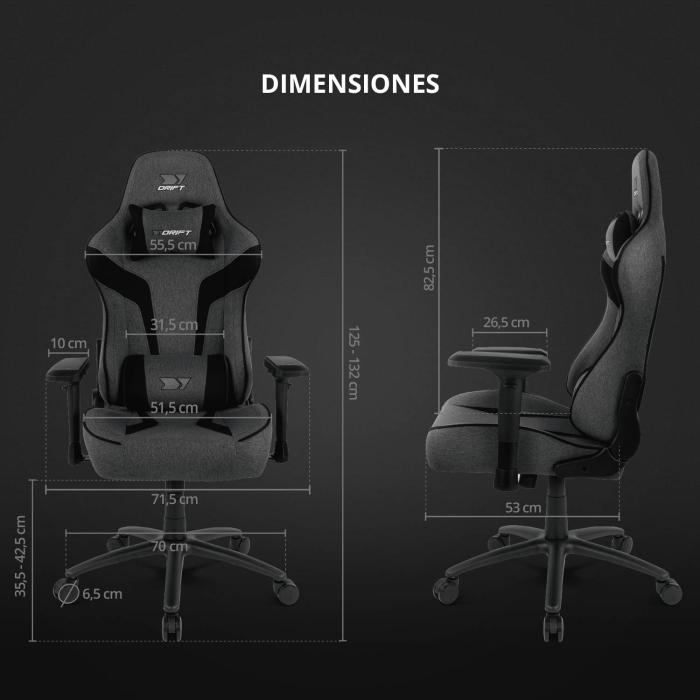 DRIFT DR90XXL cadeira gaiming Cadeira de jogos para PC Assento acolchoado Cinzento, Preto — imagem 28 de 56