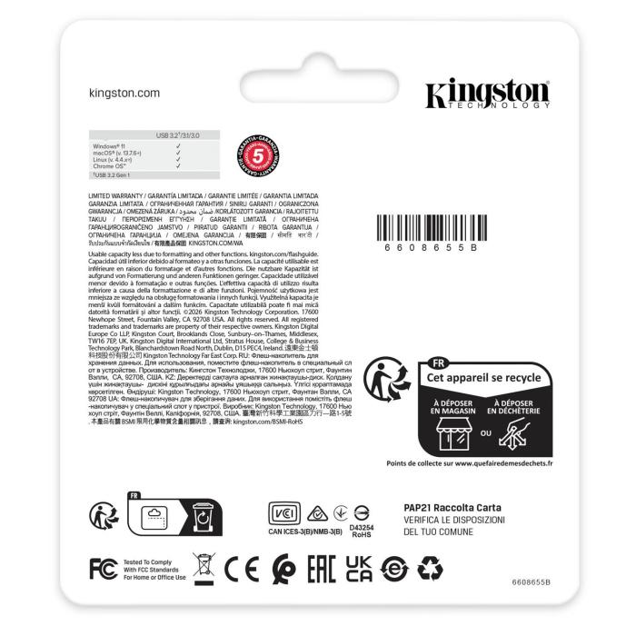 Kingston Technology DataTraveler Kyson unidade de memória USB 64 GB USB Type-A 3.2 Gen 1 (3.1 Gen 1) Aço inoxidável — imagem 12 de 12