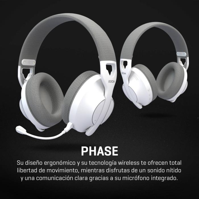 Krom Phase Auscultadores Com fios e sem fios Fita de cabeça Jogos USB Type-C Bluetooth Branco — imagem 25 de 30