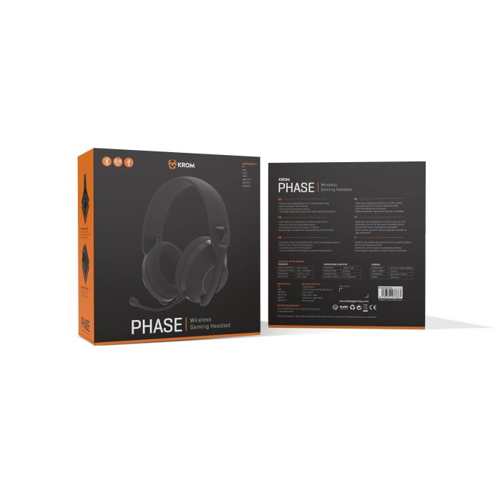 Krom Phase Auscultadores Com fios e sem fios Fita de cabeça Jogos USB Type-C Bluetooth Preto — imagem 23 de 30