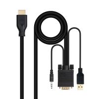 Nanocable 10.15.4612 adaptador de cabo de vídeo 1,8 m VGA (D-Sub) + 3.5mm + USB Type-A HDMI Preto