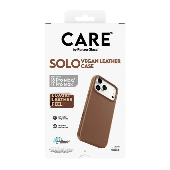 PanzerGlass CARE™ by ® Solo Vegan Leather Case Brown w. MagSafe iPhone 18 Pro Max | 17 Pro Max capa para telemóvel Castanho — imagem 3 de 12
