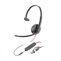 POLY Headset monaural Blackwire 3215 com USB-C + Conector de 3,5 mm + Adaptador USB-C/A (a granel)