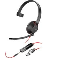 POLY Headset monaural Blackwire 5210 com USB-C + Conector de 3,5 mm + Adaptador USB-C/A