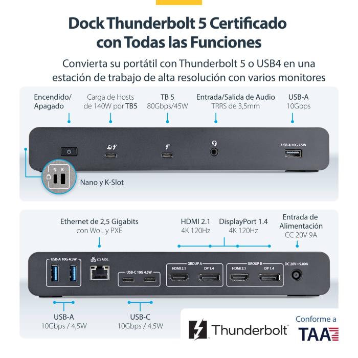 StarTech.com 206UE-TB5USB4DOCK base & duplicador de portas Com fios Thunderbolt 5 Preto, Cinzento — imagem 20 de 26