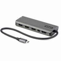 StarTech.com Adaptador multiportas USB C - USB-C para HDMI ou Mini DisplayPort de 4K 60Hz, Passagem de Fornecimento de energia de 100W, Concentrador USB de 10 Gbps de 4 portas - Mini Dock USB Type-C - com cabo anexado de 30 cm