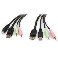 StarTech.com Cabo Comutador KVM DisplayPort USB 4-em-1 com 1,80 m com Áudio e Microfone