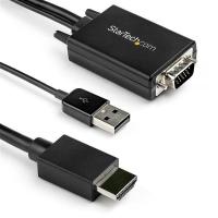 StarTech.com VGA2HDMM2M adaptador de cabo de vídeo 2 m USB Type-A + VGA (D-Sub) HDMI Type A (Standard) Preto